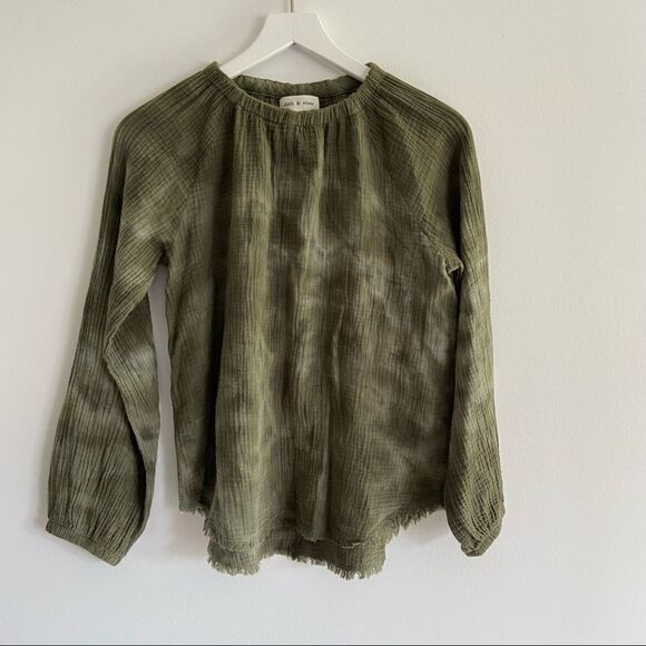 Cloth & Stone Tie Dye Muslin Long Sleeve Green Top XS - Picture 1 of 5
